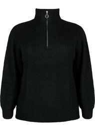 FLASH - strikket genser med høy hals og glidelås, Black