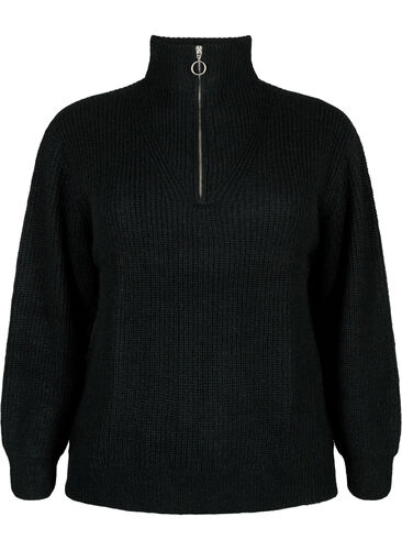 FLASH - strikket genser med høy hals og glidelås, Black, Packshot image number 0