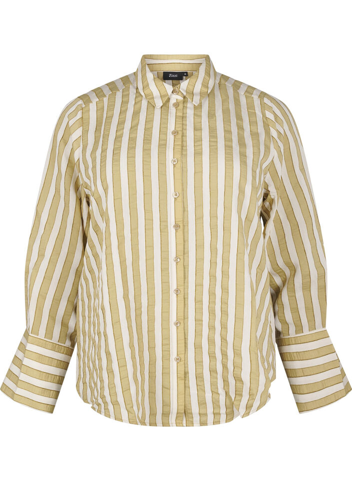Ledig skjorte med striper, Grønn, Packshot image number 0