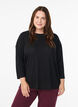 Jersey bluse med 3/4 ermer, Svart, Model image number 0