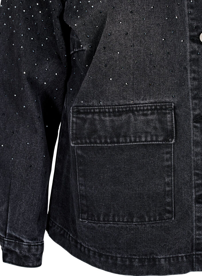 Denimjakke med rhinesteiner og store frontlommer, Grey Denim Denimjakke med rhinesteiner og store frontlommer, Grey Denim, Packshot