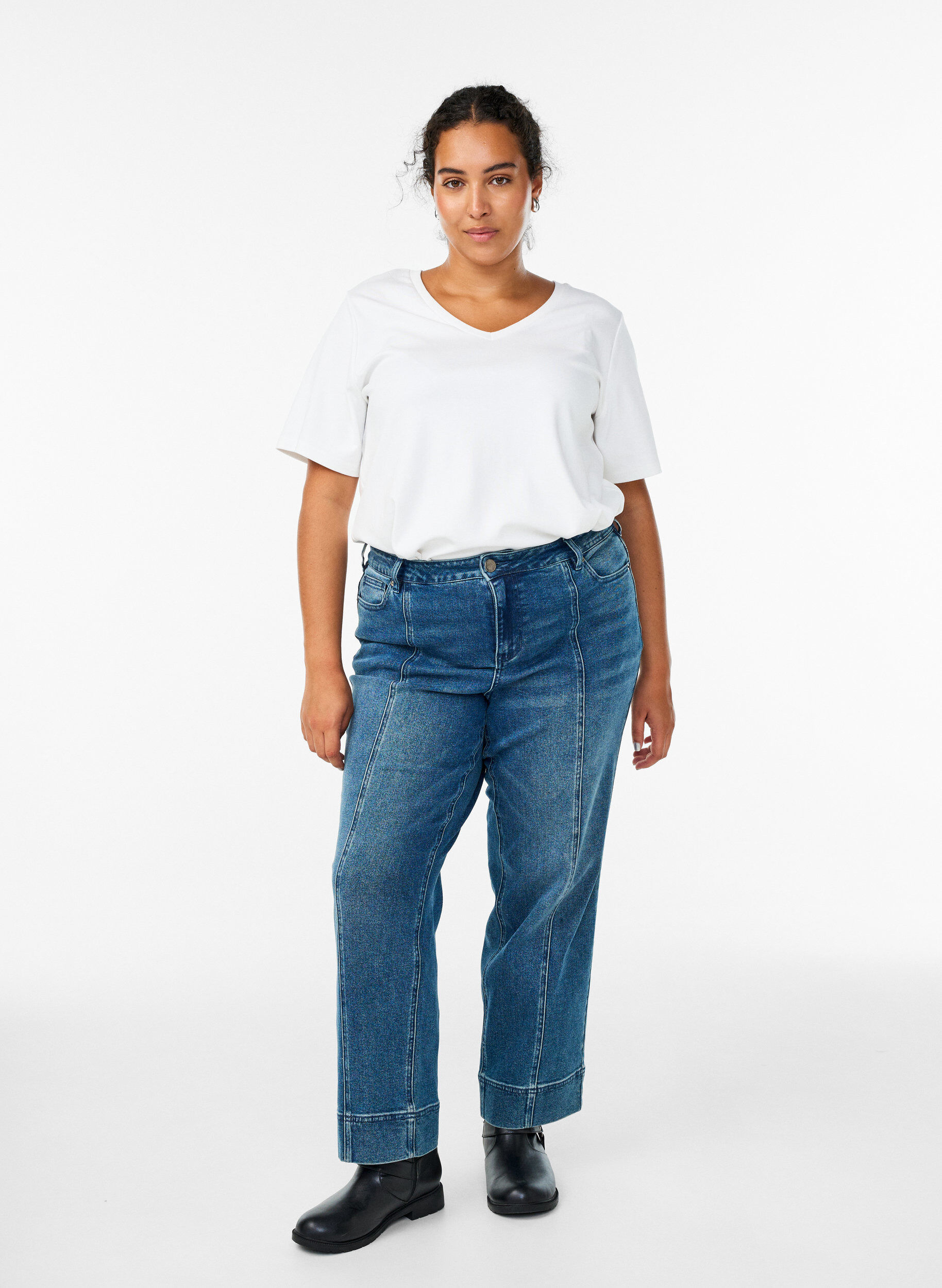 Straight fit jeans med s&aelig;regen s&oslash;m, Bl&aring;, Model