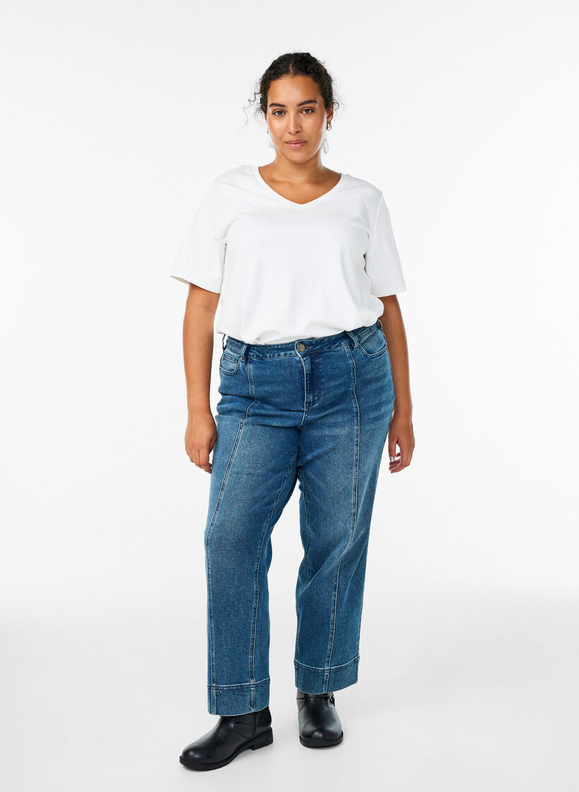 Straight fit jeans med særegen søm, Blå, Model image number 0