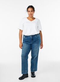 Straight fit jeans med særegen søm, Blå Straight fit jeans med særegen søm, Blå, Model
