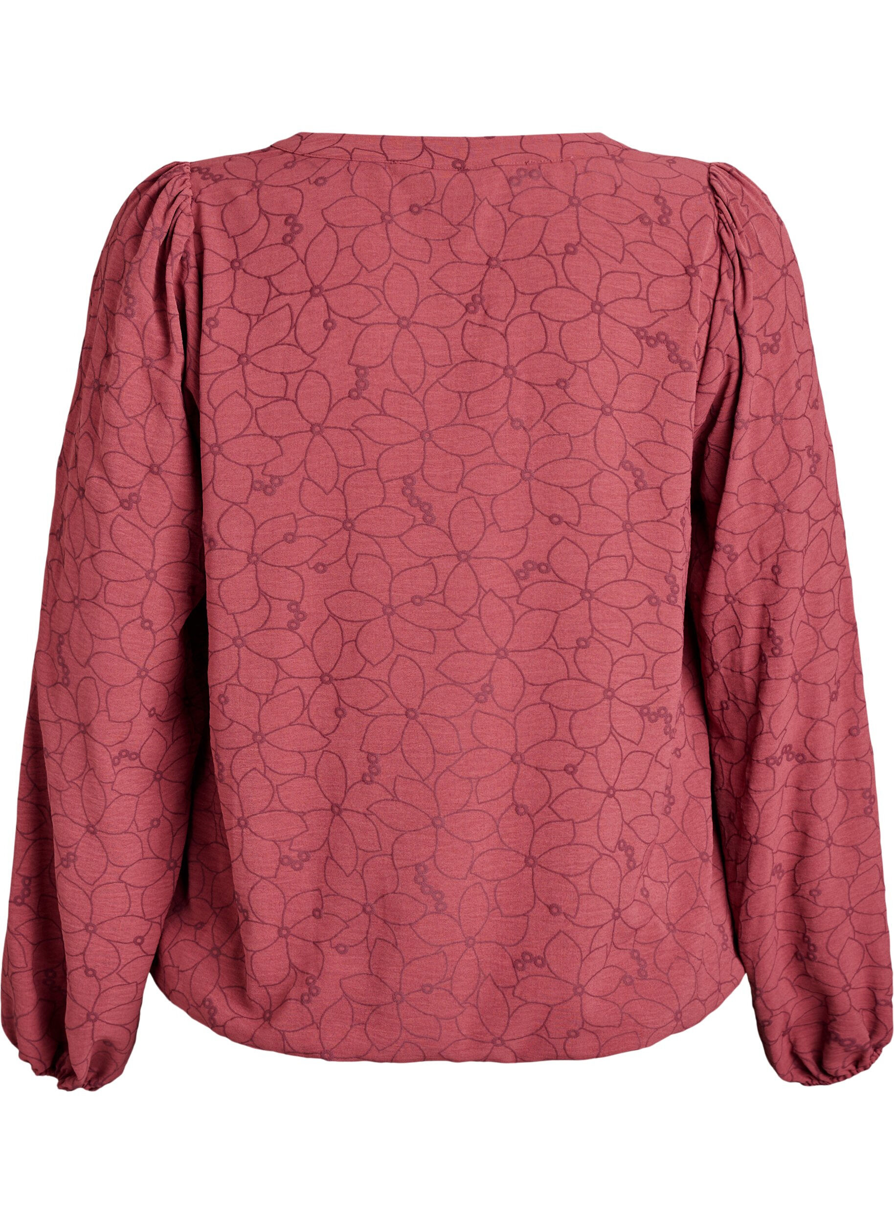 Zizzi Langermet bluse med blomsterbroderi, Rosa, Packshot image number 1