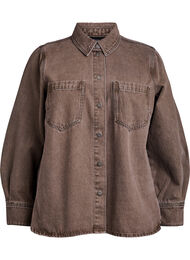 Farget denimskjorte med brystlommer, Brown Denim