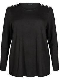 Bluse med dekorative knapper, Svart Bluse med dekorative knapper