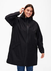 Regnjakke med lommer og hette, Black, Model