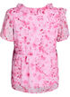 Blomstret bluse med volangkrage og peplumeffekt, Rosa, Packshot image number 1
