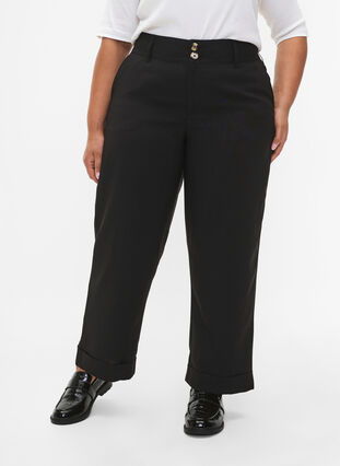 Bukser med høy midje og oppbrett, Black, Model image number 2