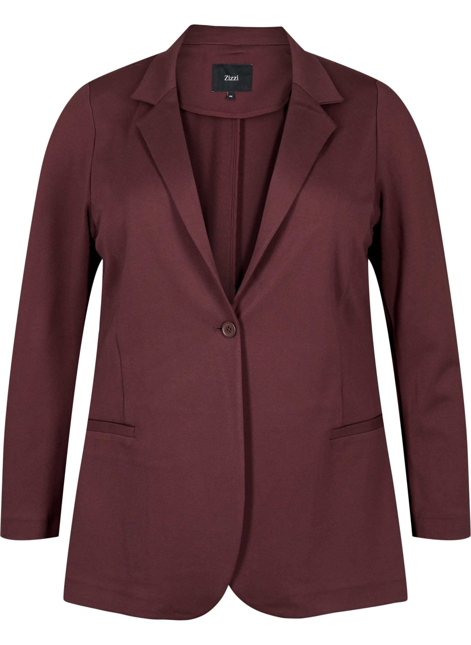 Zizzi Enkel blazer med knappelukking, M&oslash;rk Bordeaux, Packshot image number 0