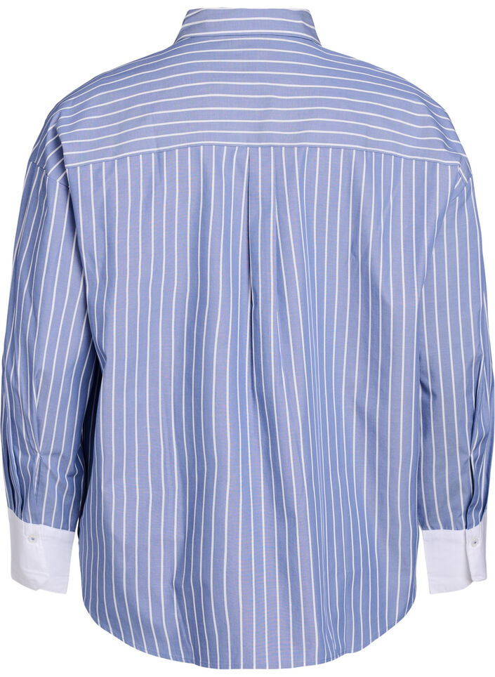 Stripete skjorte med kontrastmansjetter, Blue w. White Stripe, Packshot