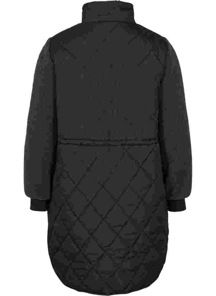 Quiltet jakke med teddy og justerbar midje, Black Comb, Packshot image number 1