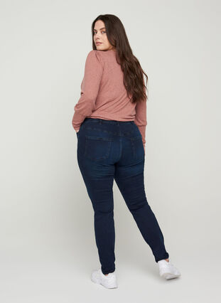 Super slim Amy jeans med høyt liv, Dark blue denim, Model image number 1