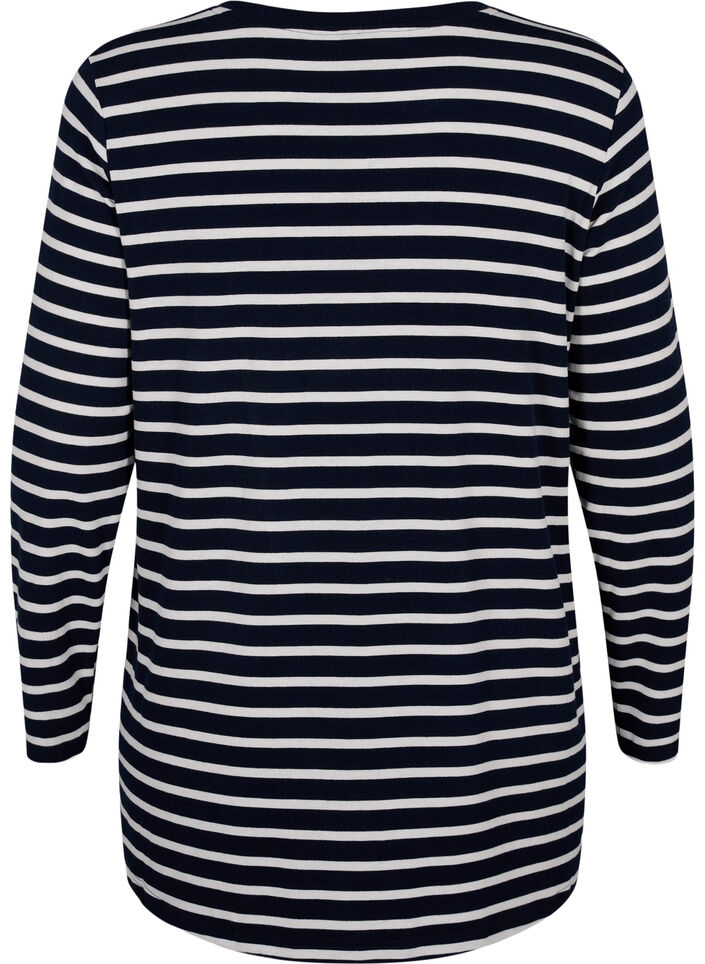Langermet bluse med striper, Evening Blue Stripe, Packshot image number 1