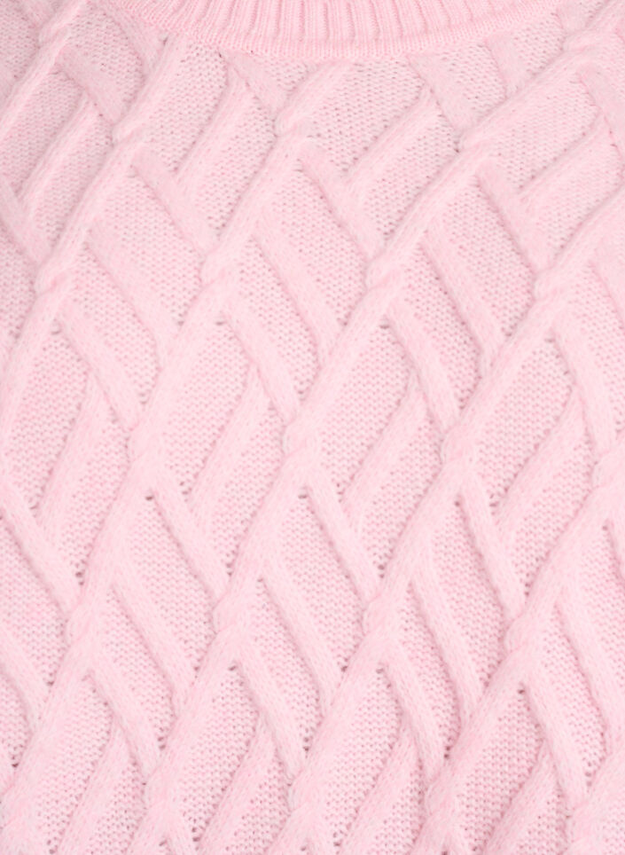Strikkebluse med flettemønster og rund hals, Rosa, Packshot image number 2