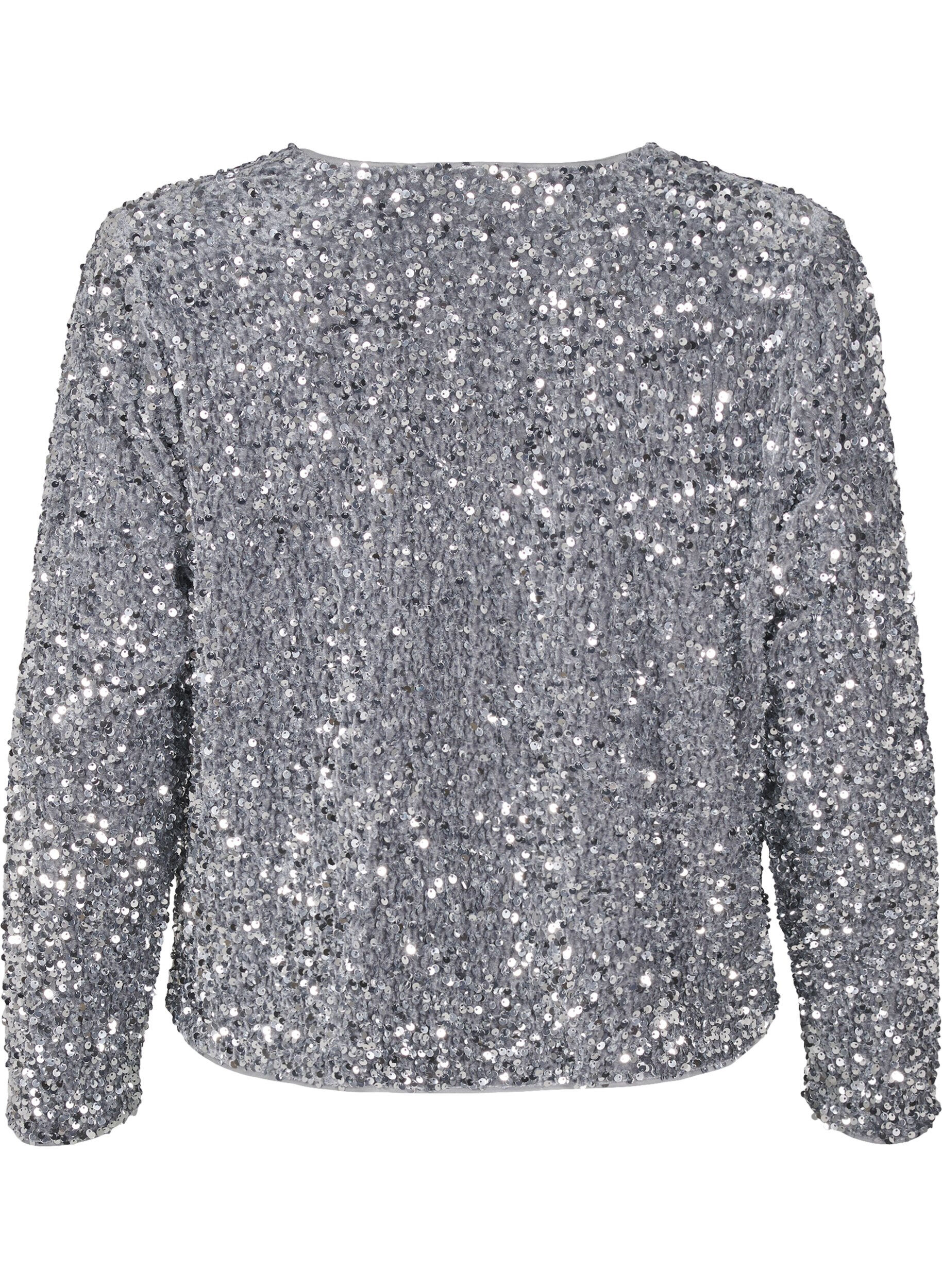 Zizzi Paljettbluse med knytedetaljer, Silver, Packshot image number 1