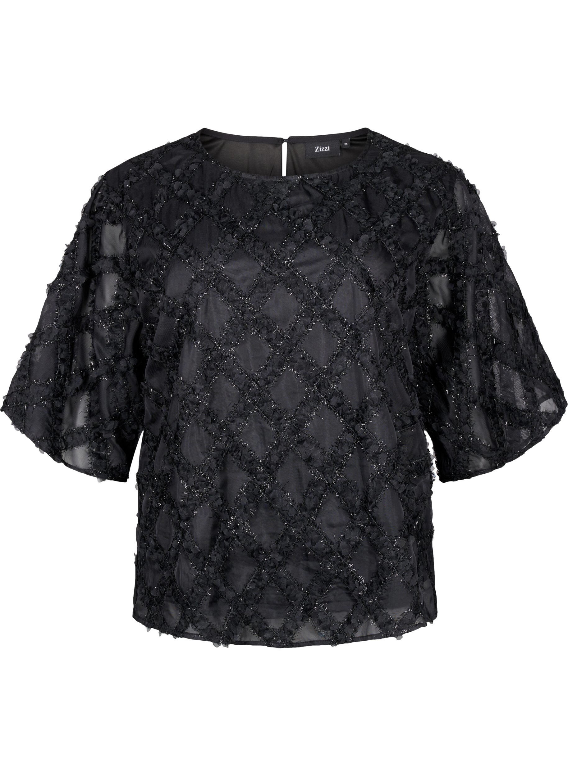 Zizzi Bluse med harlekinm&oslash;nster, Black, Packshot image number 0