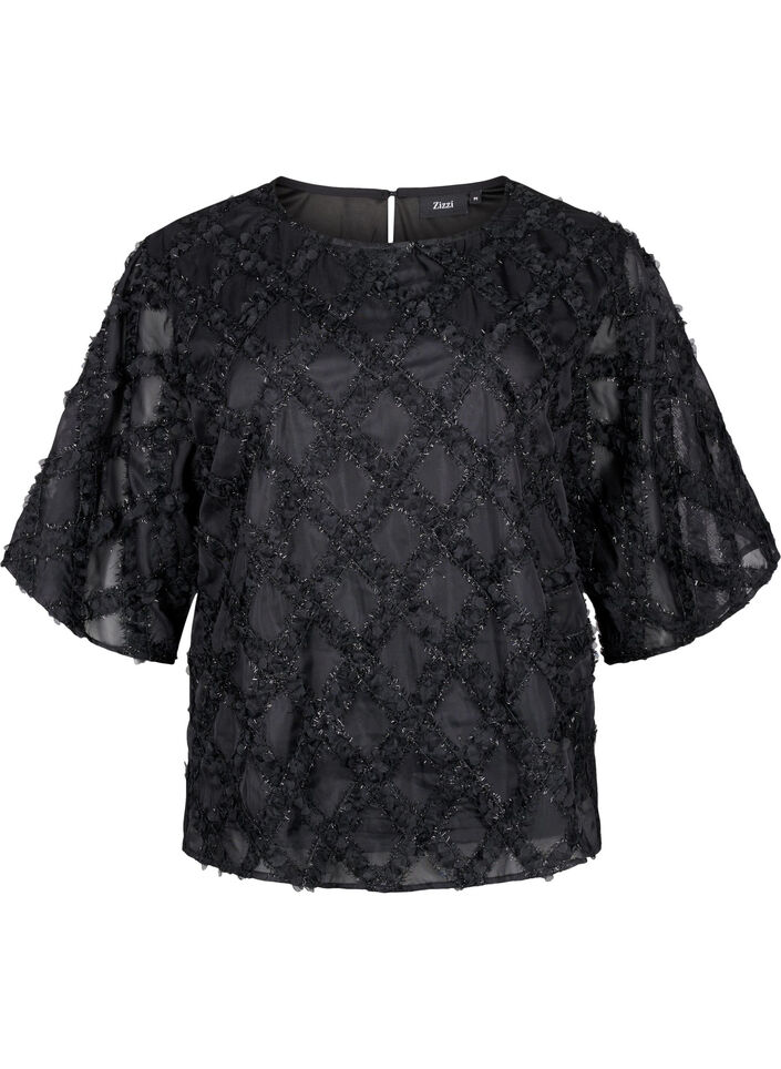 Bluse med harlekinmønster, Black, Packshot image number 0