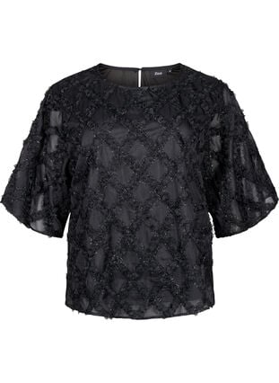 Zizzi Bluse med harlekinmønster, Black, Packshot image number 0