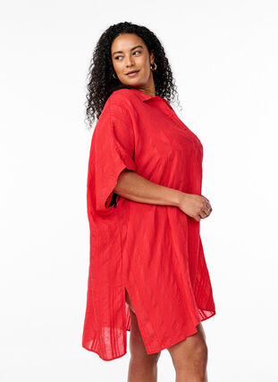 Zizzi Strandkaftan med krage og knappelukking, Rød, Model image number 0