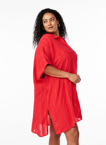 Zizzi Strandkaftan med krage og knappelukking, Rød, Model image number 0