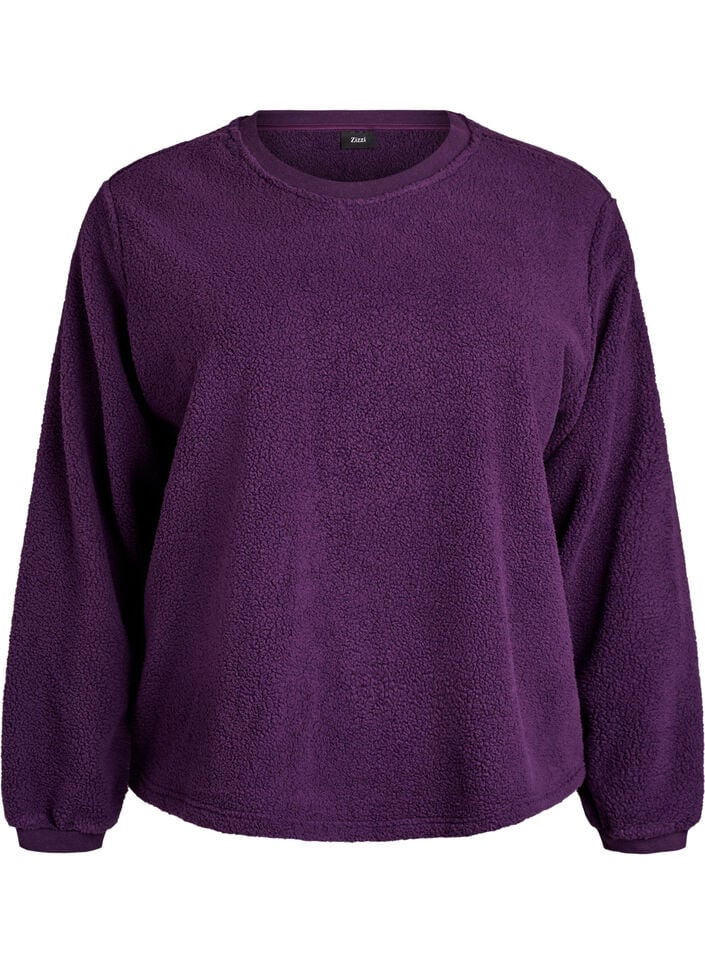 Myk genser i teddy-fleece, Lilla, Packshot image number 0