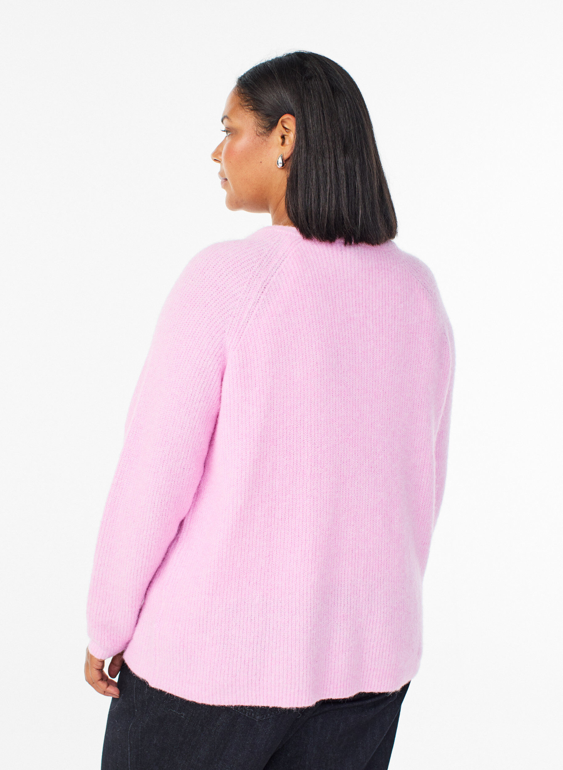 ZizziStrikkebluse med V-hals og raglanermer, Rosa, Model image number 2