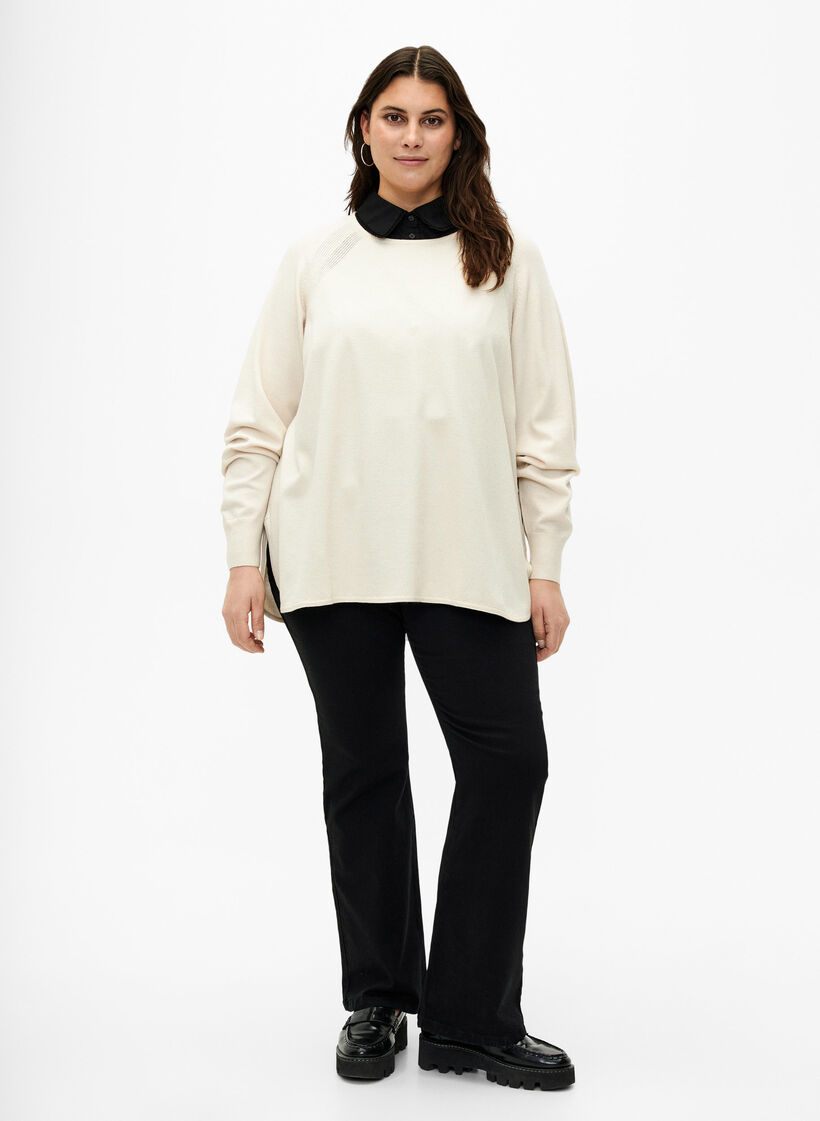 Strikket bluse med Raglan-ermer, Birch Mel., Model image number 2