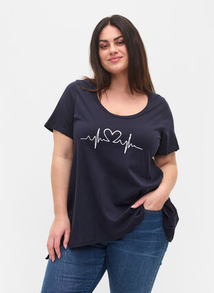 T-skjorte i bomull med A-form, Night Sky Silv Heart, Model image number 0