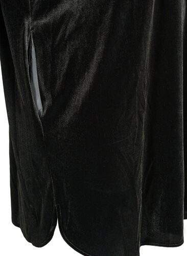 Langermet velourkjole med v-hals, Black, Packshot image number 3