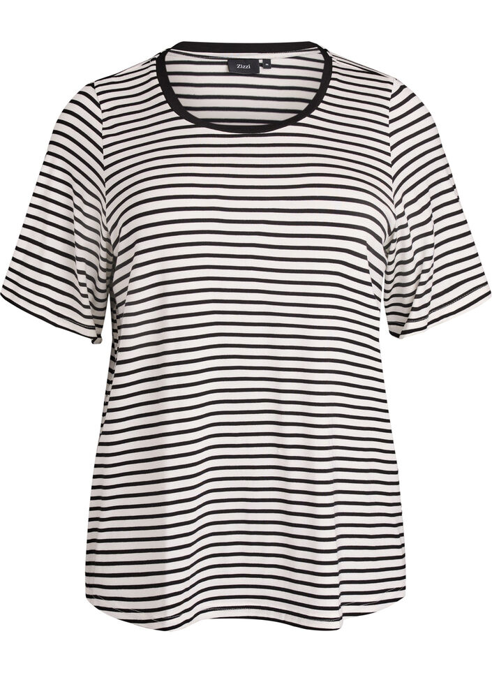 T-skjorte med TENCEL&trade; Lyocell og striper, Hvit, Packshot image number 0