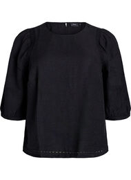 Viscoseblandingbluse med lin og rynkede skuldre, Black