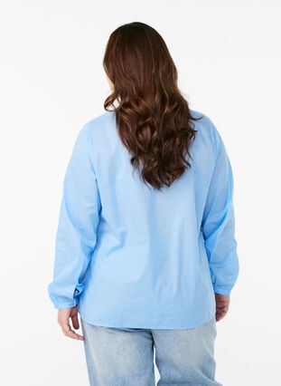 Zizzi Bluse med broderidetaljer, Blå, Model image number 2