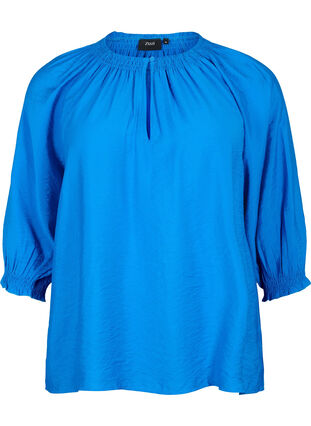 A-formet viskose bluse med 3/4-ermer, Strong Blue, Packshot image number 0