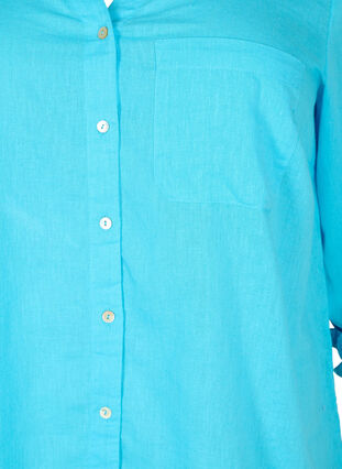 Skjortebluse med knappelukking i bomull-linblanding, Blue Atoll, Packshot image number 2