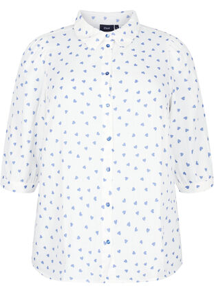 Skjortebluse med 3/4 ermer, Bright White Heart, Packshot image number 0