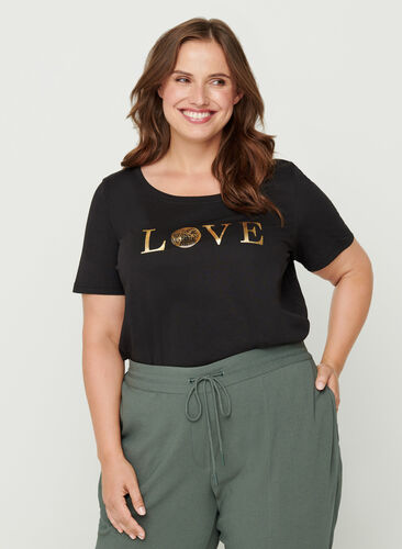 T-skjorte med trykk, Black w. Love, Model image number 0