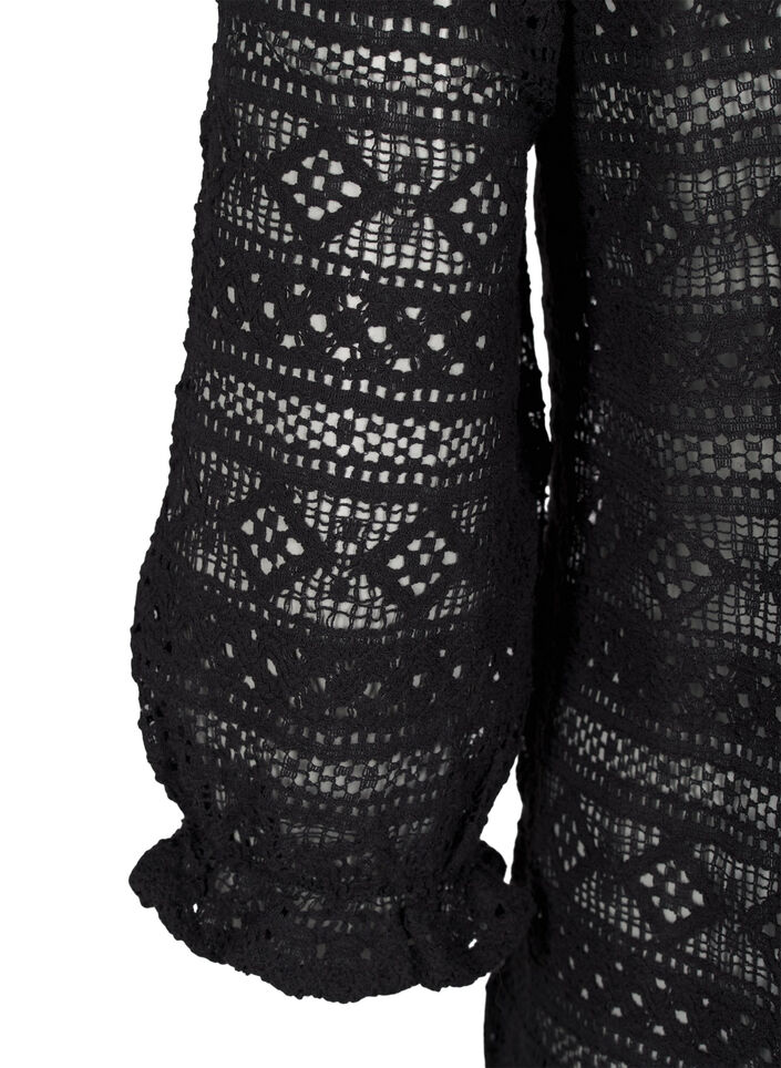 Bluse med hullmønster og 3/4-ermer, Svart, Packshot image number 3