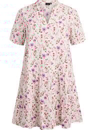 Kort A-linjekjole i bomullsmuslin, Beige