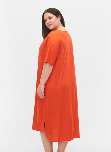Kortermet skjortekjole i viskose, Mandarin Red, Model image number 1