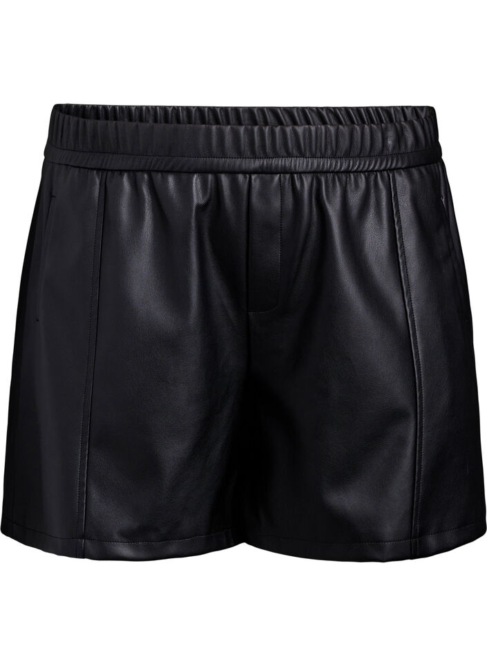 Loose fit imitert skinnshorts med elastisk linning, Black, Packshot