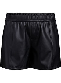 Loose fit imitert skinnshorts med elastisk linning, Svart Loose fit imitert skinnshorts med elastisk linning