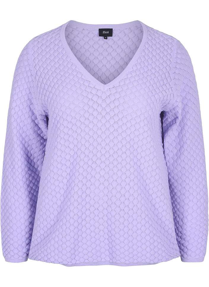 Mønstrete strikkegenser med V-hals, Lavender, Packshot image number 0