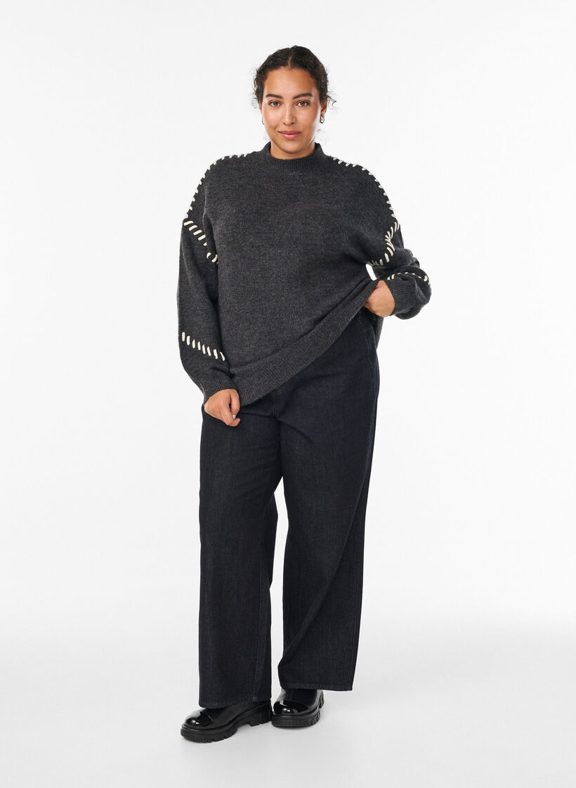 Genser med dekorative sømmer, Grå, Model image number 1