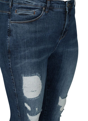 Amy jeans med høyt liv og slitte detaljer, Blue denim, Packshot image number 2