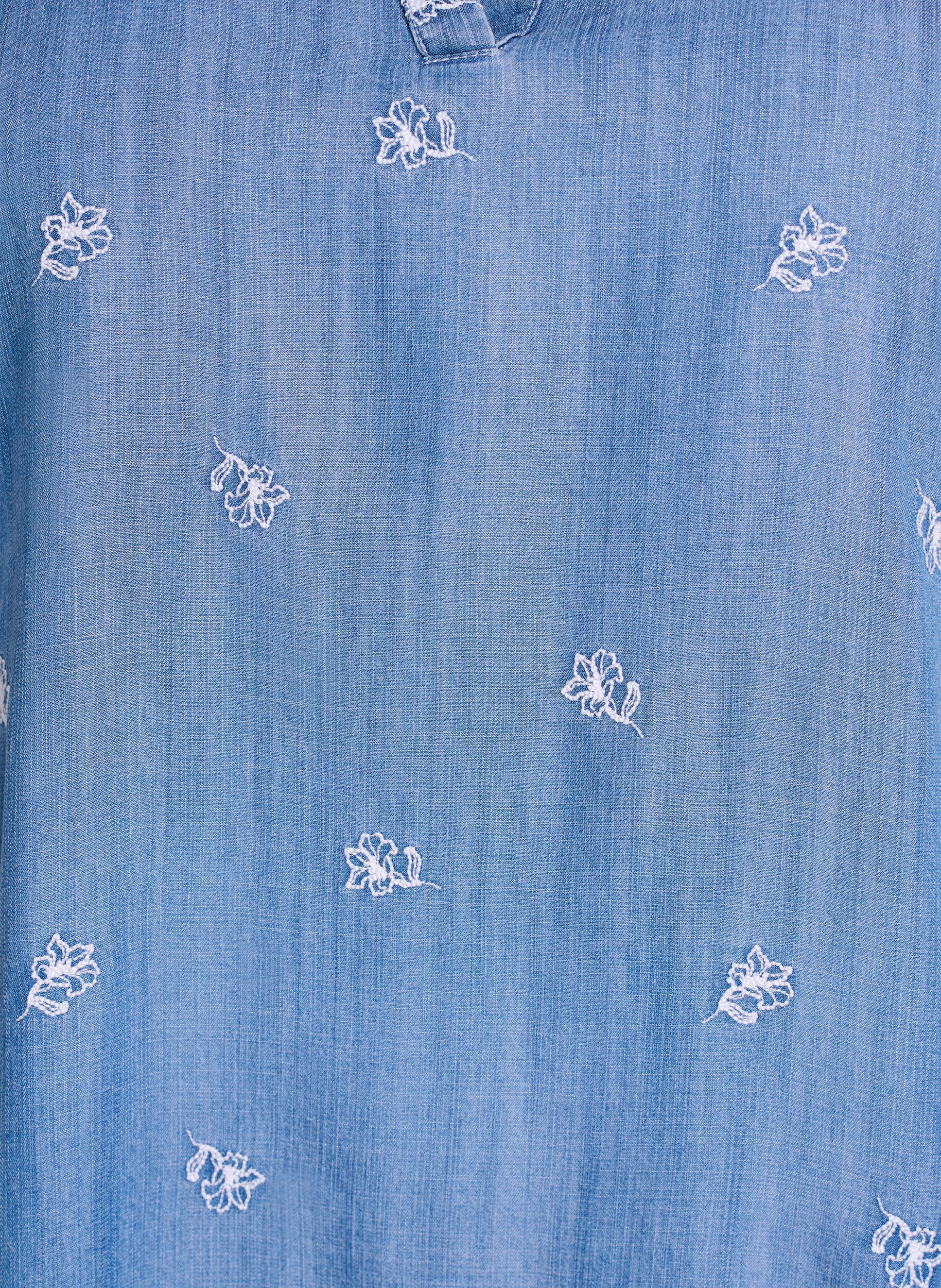 ZizziLyocell kjole med plagg i denim og broderte blomster, Bl&aring;, Packshot image number 2