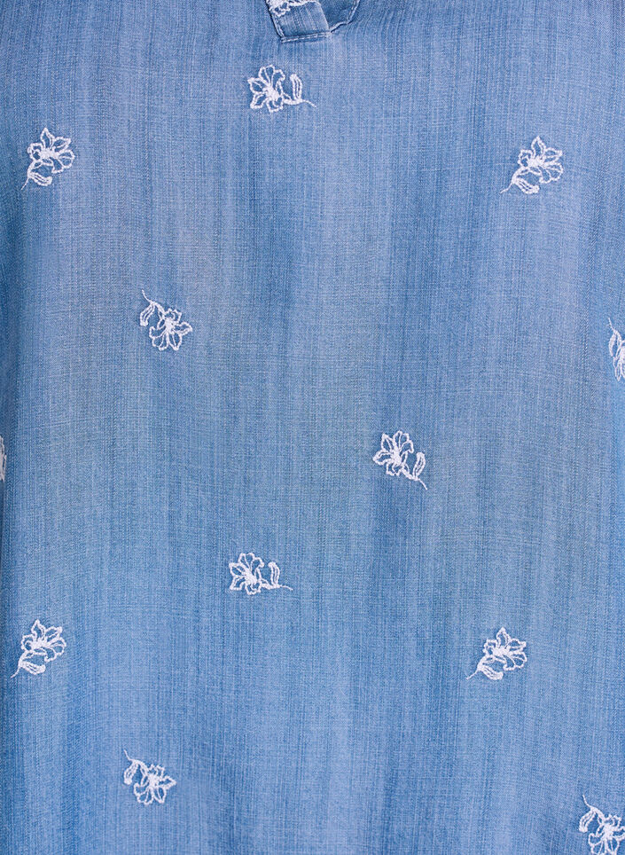 Lyocell kjole med plagg i denim og broderte blomster, Bl&aring;, Packshot image number 2