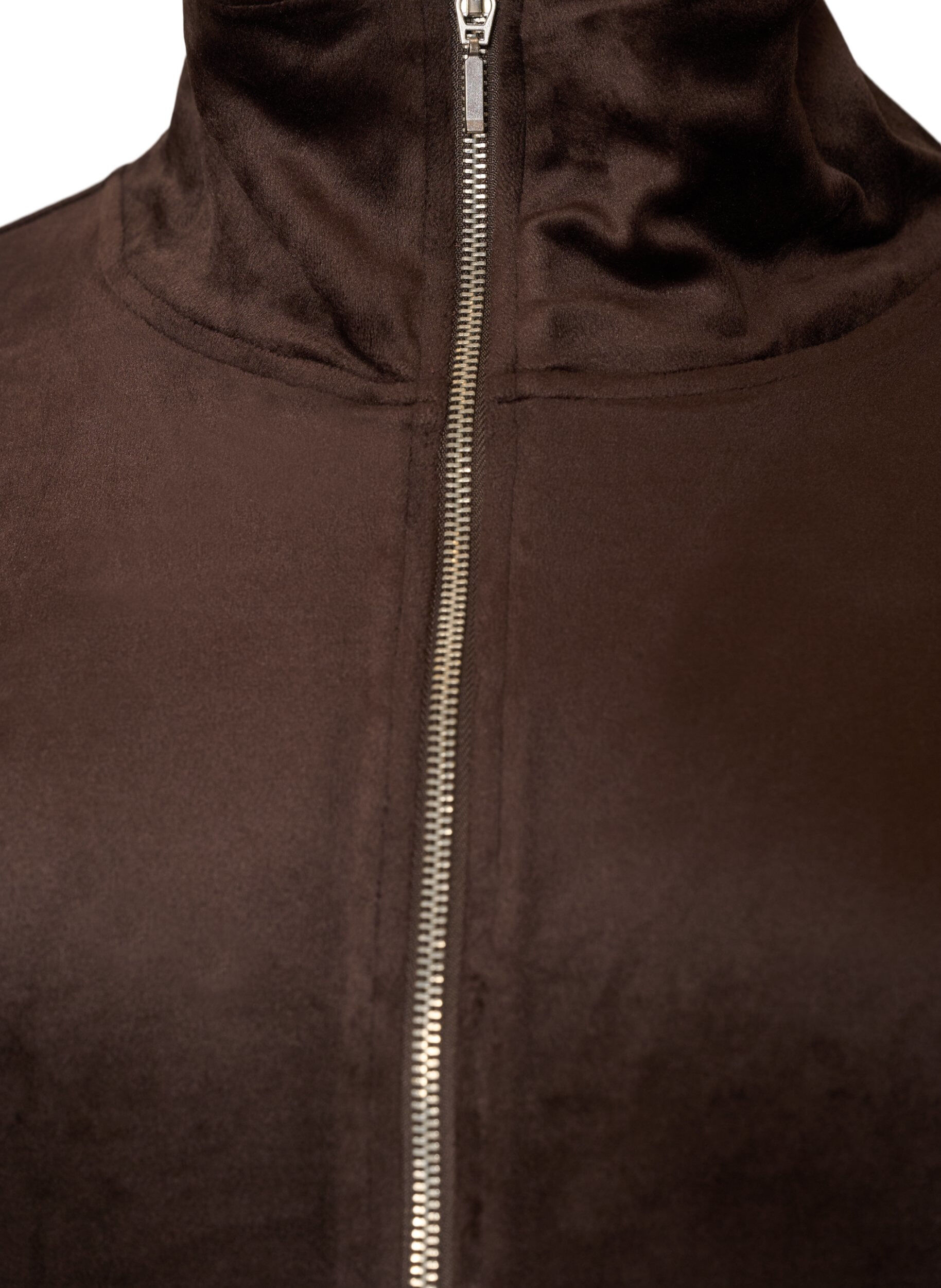 ZizziMyk velourcardigan med glidel&aring;s og h&oslash;y krage, Brun, Packshot image number 2