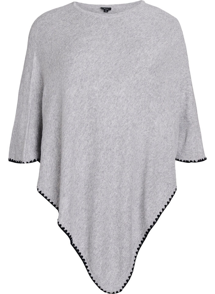 Finstrikket poncho, Light Grey Melange, Packshot